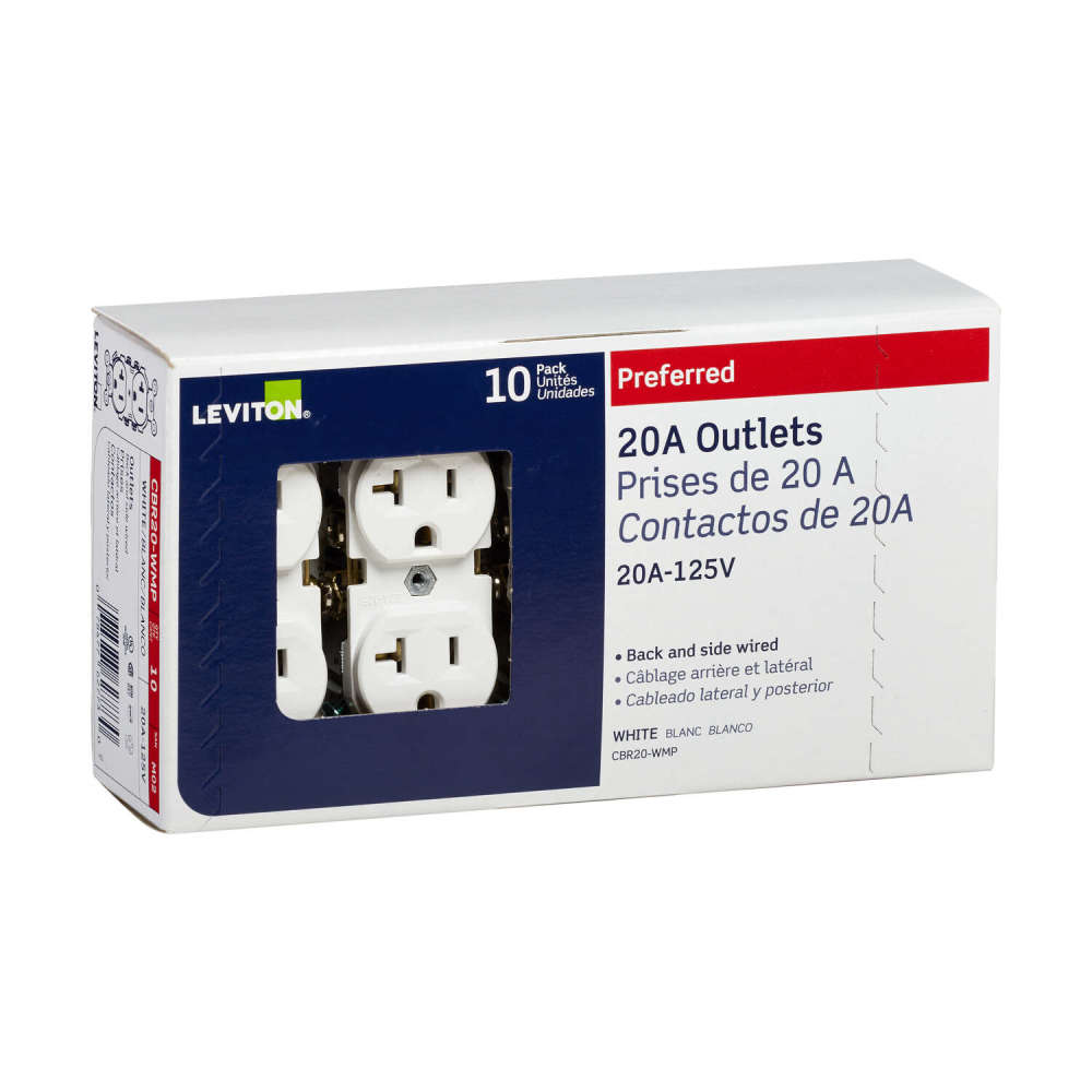 Leviton 20A 125V White Indented Face Duplex Receptacle Outlet 10pk - Ascmtools