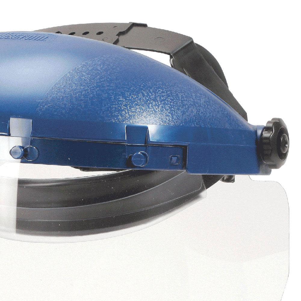 Sellstrom Dual Crown Safety Face Shield with Ratchet Headgear Clear Tint Uncoated Blue Crown - Ascmtools