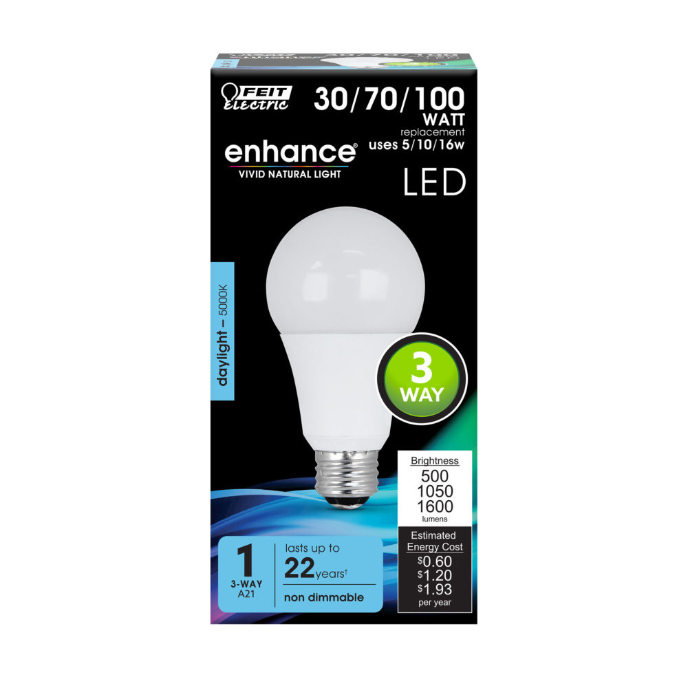 Feit Electric 30/70/100W A21 5000K 3-Way LED Bulb 1pk - Ascmtools