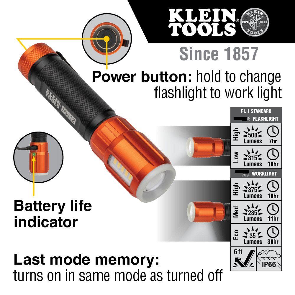 Klein Tools Flashlight with Worklight Rechargeable - Ascmtools