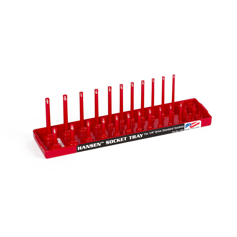 Hansen Global 2 Row Socket Tray 1/4″ Drive 26 Slot SAE Red - Ascmtools