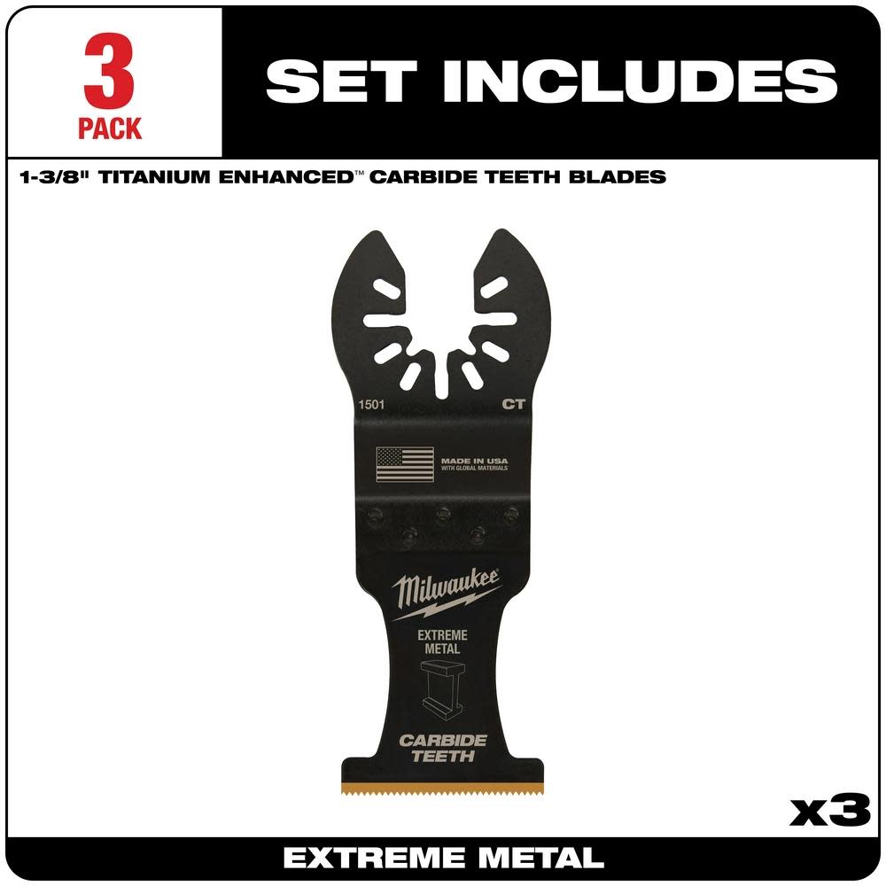 Milwaukee OPEN-LOK 1-3/8″ TITANIUM ENHANCED CARBIDE TEETH METAL BLADE 3PK - Ascmtools