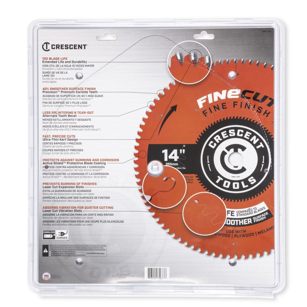 Crescent Circular Saw Blade 14″ x 84 Tooth Fine Cut Fine Finishing - Ascmtools