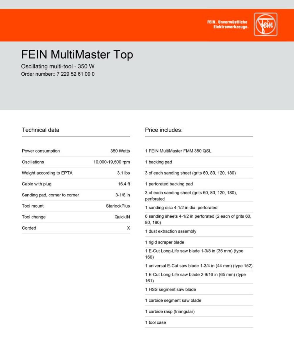 Fein Multimaster Oscillating Multi Tool with Hard Case & Top Accessory Package - Ascmtools