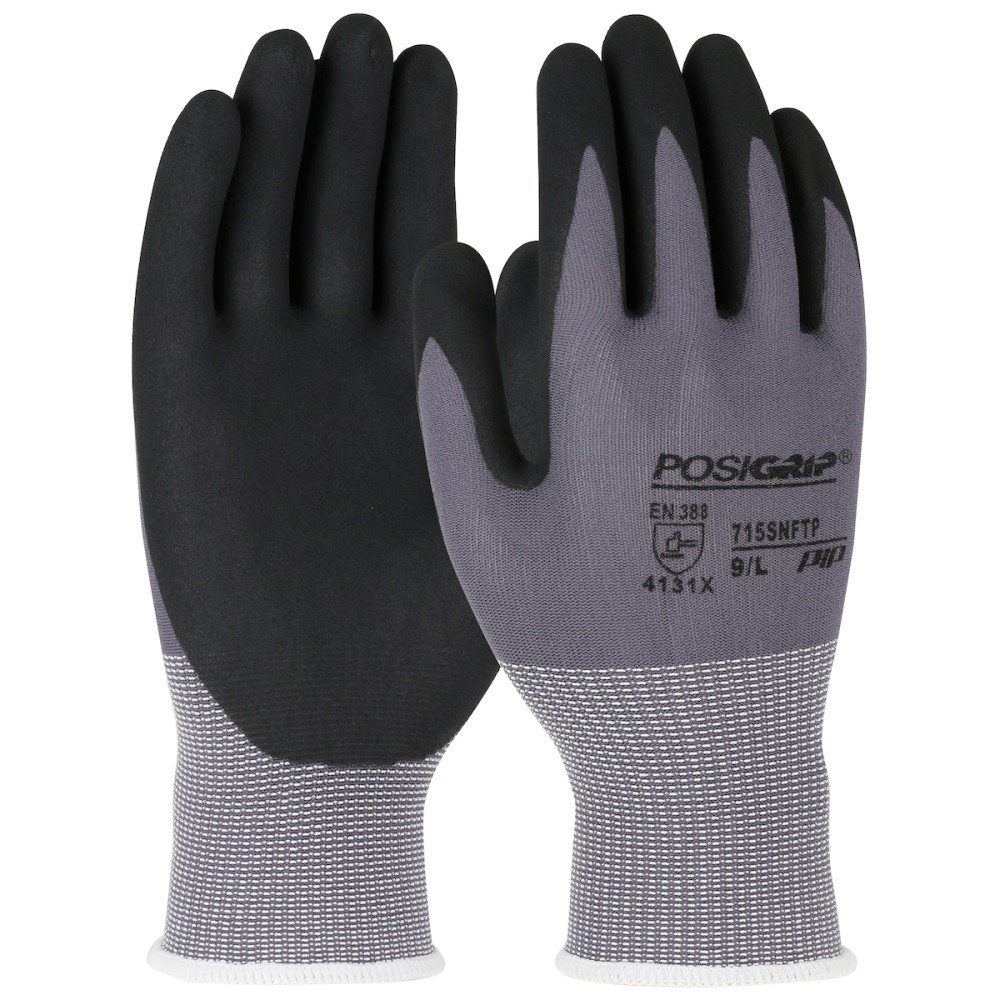Protective Industrial Products Gloves Gray PosiGrip Seamless Knit Nylon with Nitrile Medium - Ascmtools