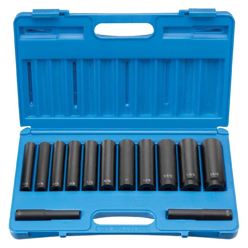 Grey Pneumatic 1/2″ Drive 13 Piece Extra-Deep Set - Ascmtools