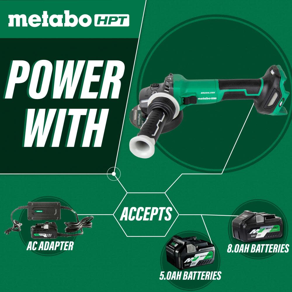 Metabo HPT 36V MultiVolt 4-1/2″ Disc Angle Grinder, Slide Switch (Tool Body Only) - Ascmtools