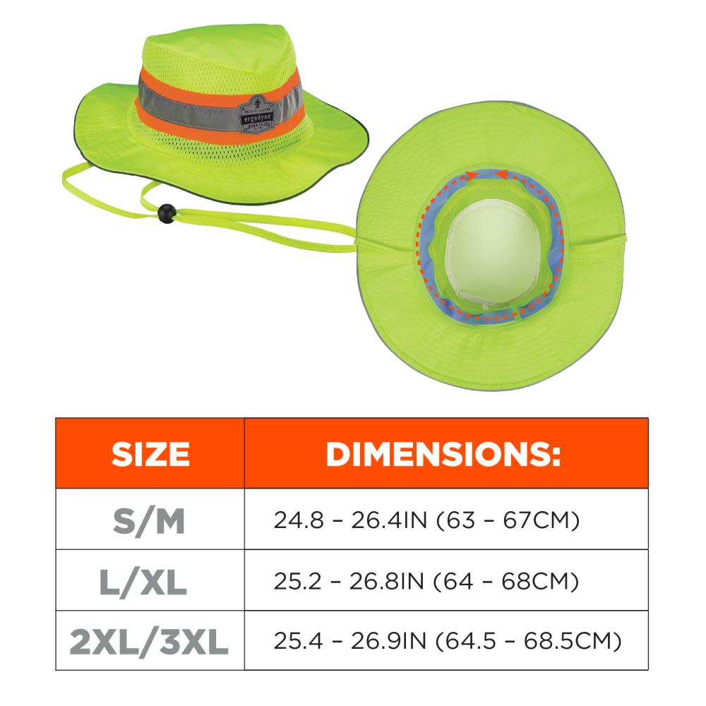 Ergodyne Chill Its 8935CT Ranger Sun Hat PVA Hi Vis Lime 2X/3X - Ascmtools