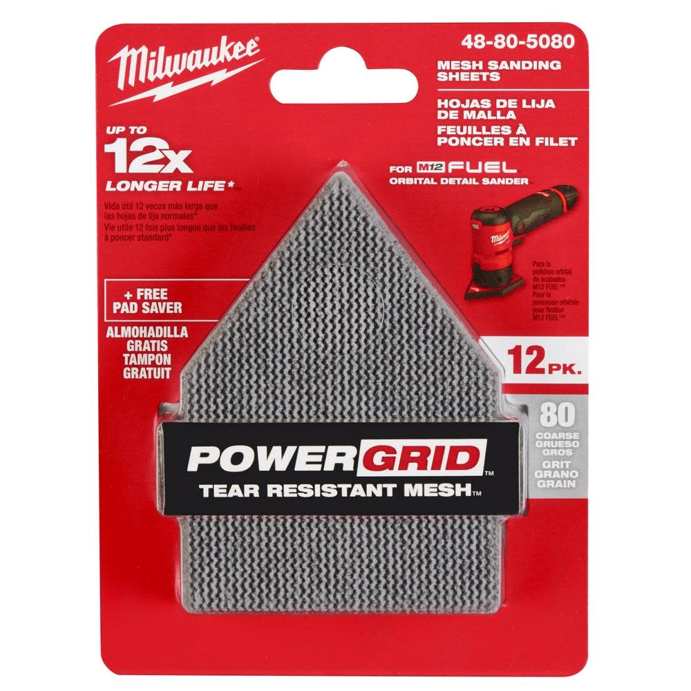 Milwaukee 80 Grit Mesh Sanding Sheets for M12 Orbital Detail Sander 12pk - Ascmtools