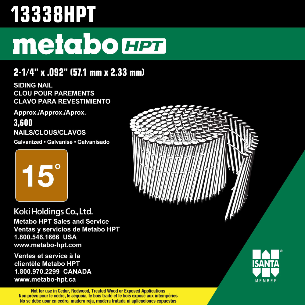 Metabo HPT Siding Nails 2 1/4″ Ring Shank Electro Galvanized Wire Coil 3600qty - Ascmtools
