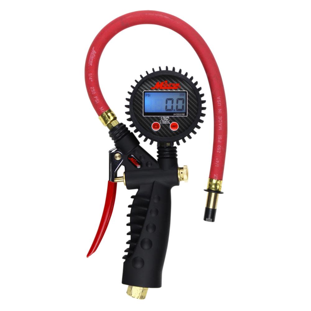 Milton S-574D Pro Digital Pistol Grip Inflator Gauge – Straight Chuck and 15″ Hose – 255 PSI - Ascmtools