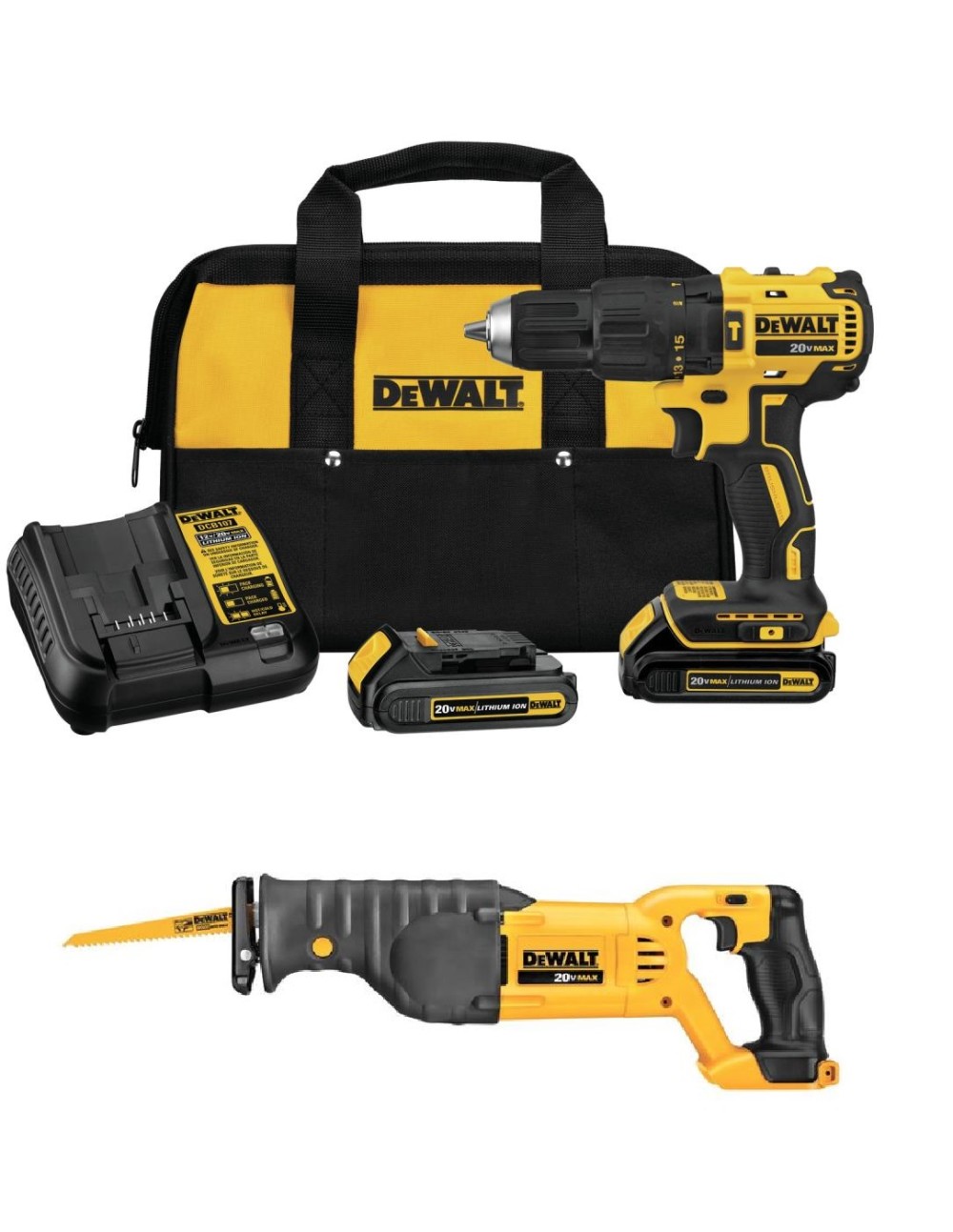 DEWALT 20V Max 1/2″ Hammer Drill & Reciprocating Saw Kit Bundle - Ascmtools