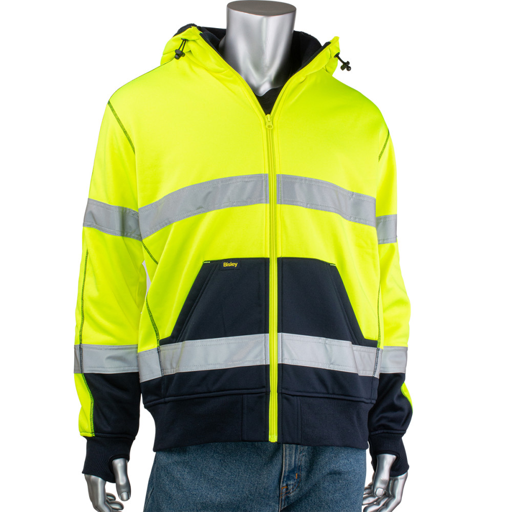 Protective Industrial Products Mens Full Zip Hooded Sweatshirt Hi-Vis Yellow Large - Ascmtools