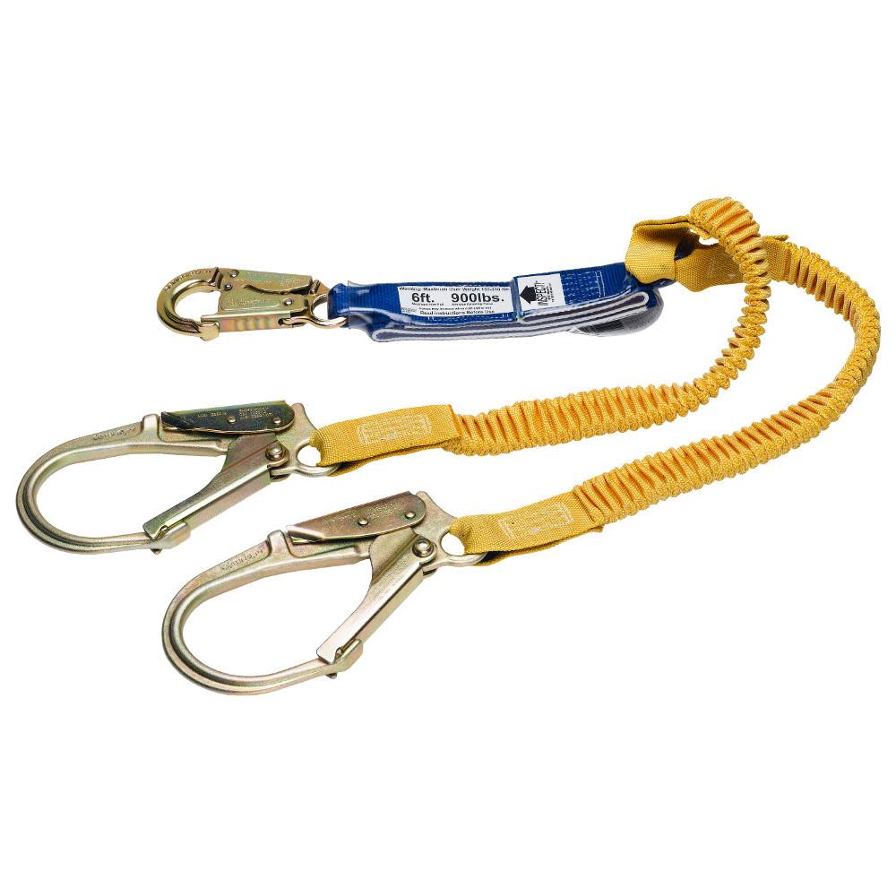 Werner 6ft DeCoil Stretch Twinleg Lanyard (DCELL Shock Pack Elastic Web Snap Hook Rebar Hook) - Ascmtools