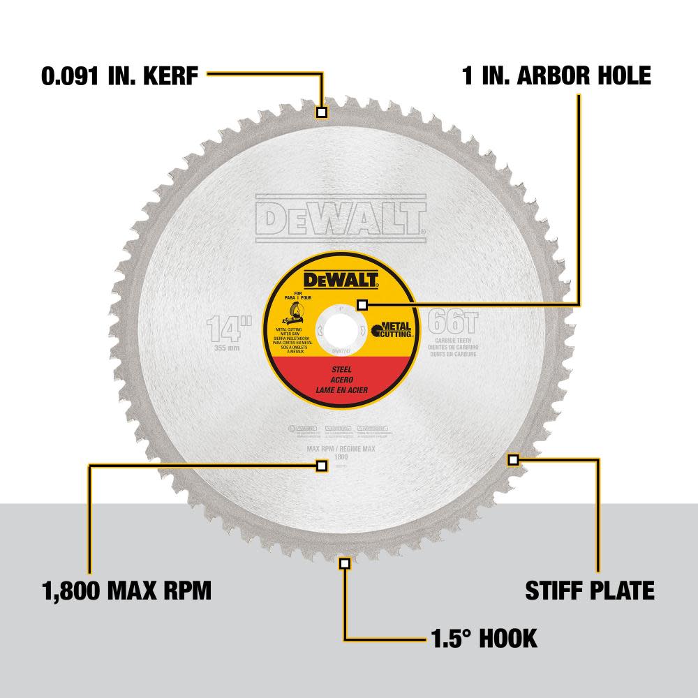 DEWALT 14″ 66T Heavy Gauge Ferrous Metal Cutting Saw Blade 1″ Arbor - Ascmtools