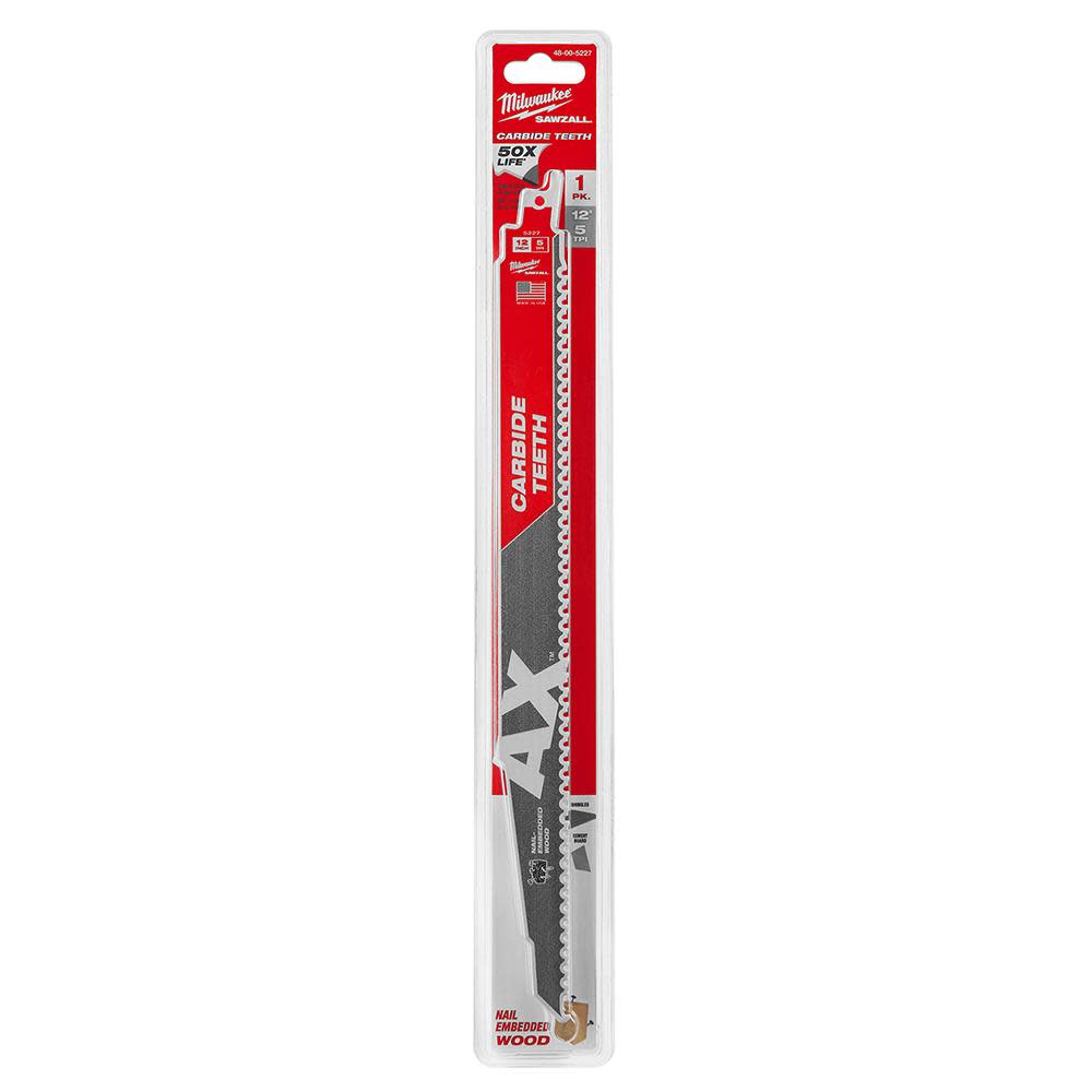 Milwaukee The Ax with Carbide Teeth SAWZALLBlade 12 in. 5T - Ascmtools
