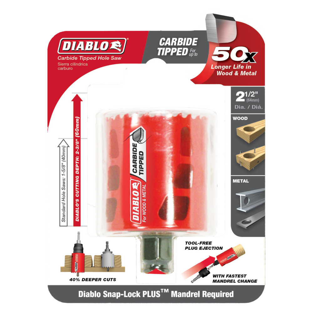 Diablo Tools 2-1/2″ (64mm) Carbide-Tip Wood & Metal Holesaw - Ascmtools