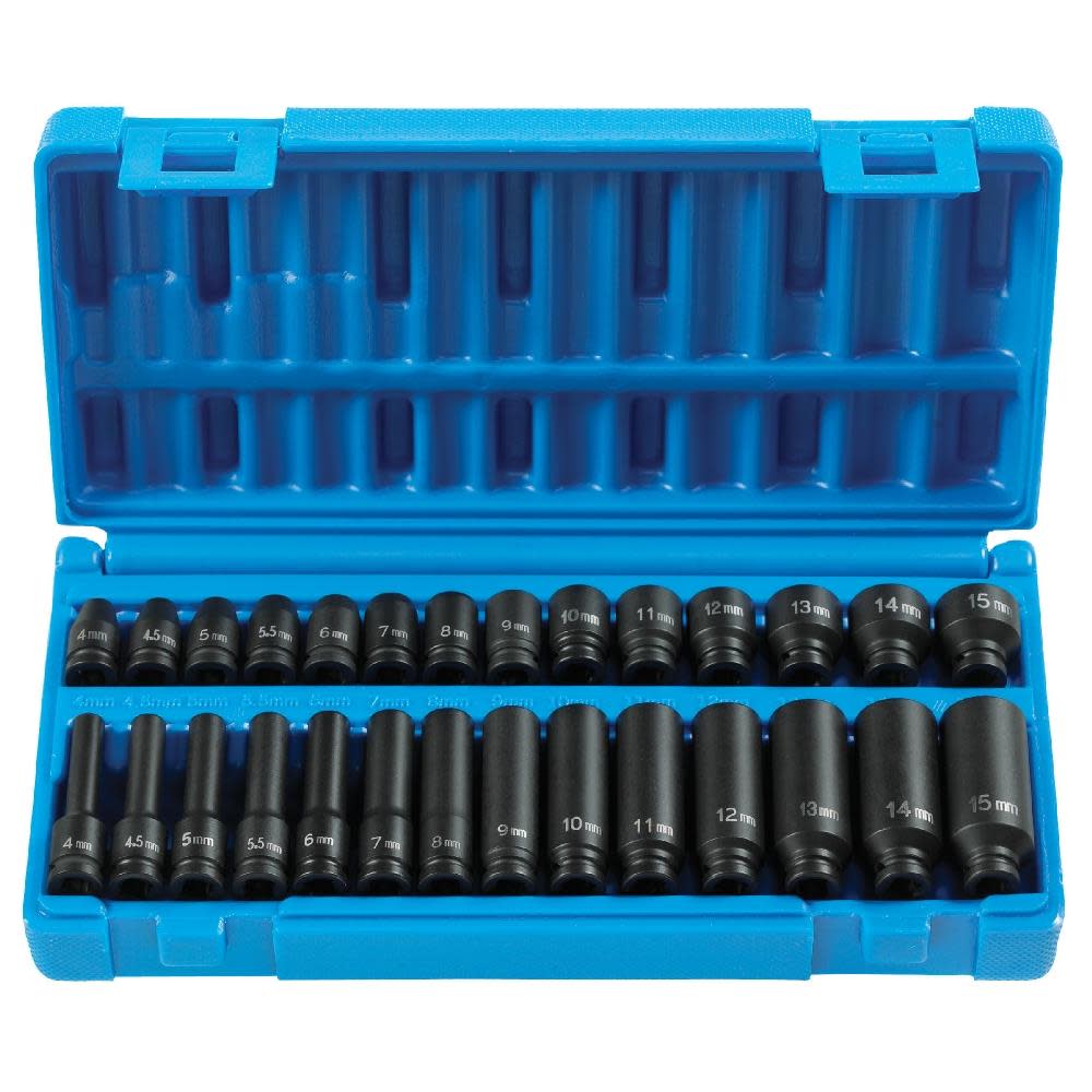 Grey Pneumatic 1/4″ Drive Standard and Deep Length Surface Drive Impact Set - Ascmtools