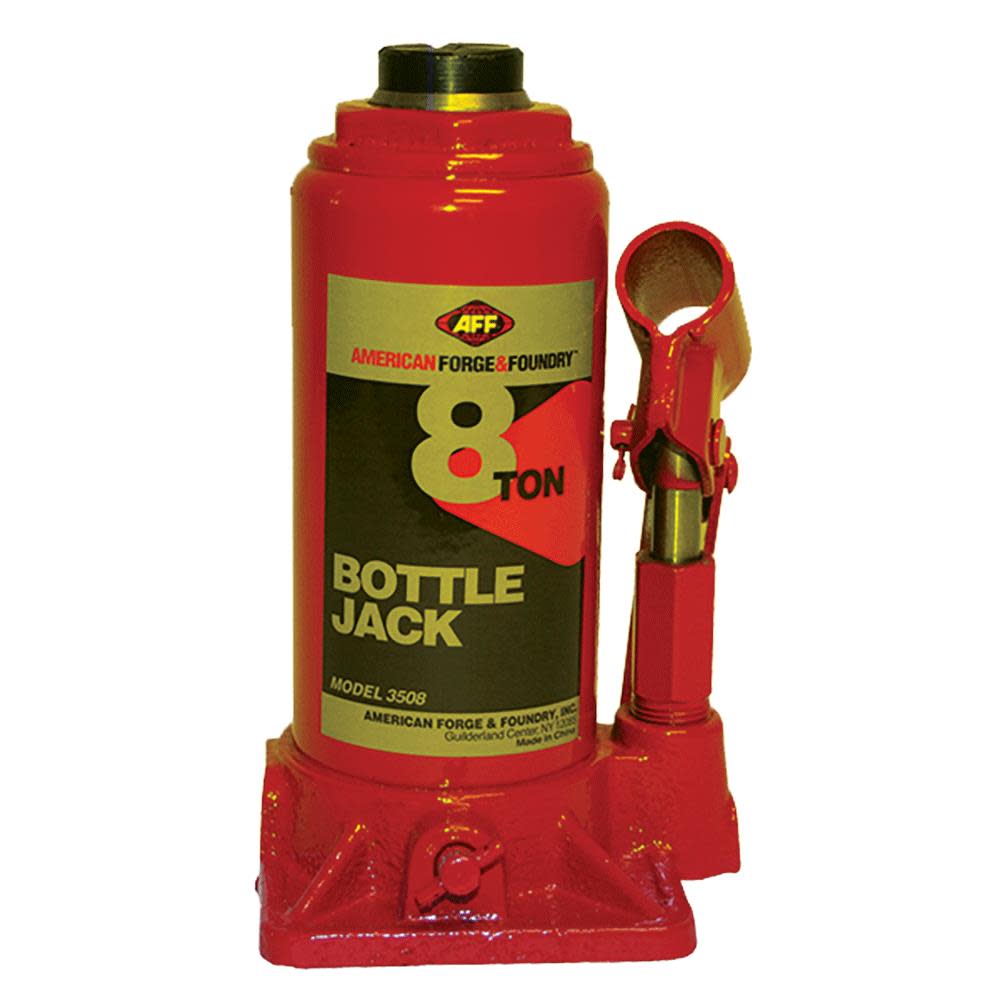 American Forge Heavy Duty 8 Ton Bottle Jack Manual Machine Hardened Steel Saddles Centered Pumps and Rams - Ascmtools