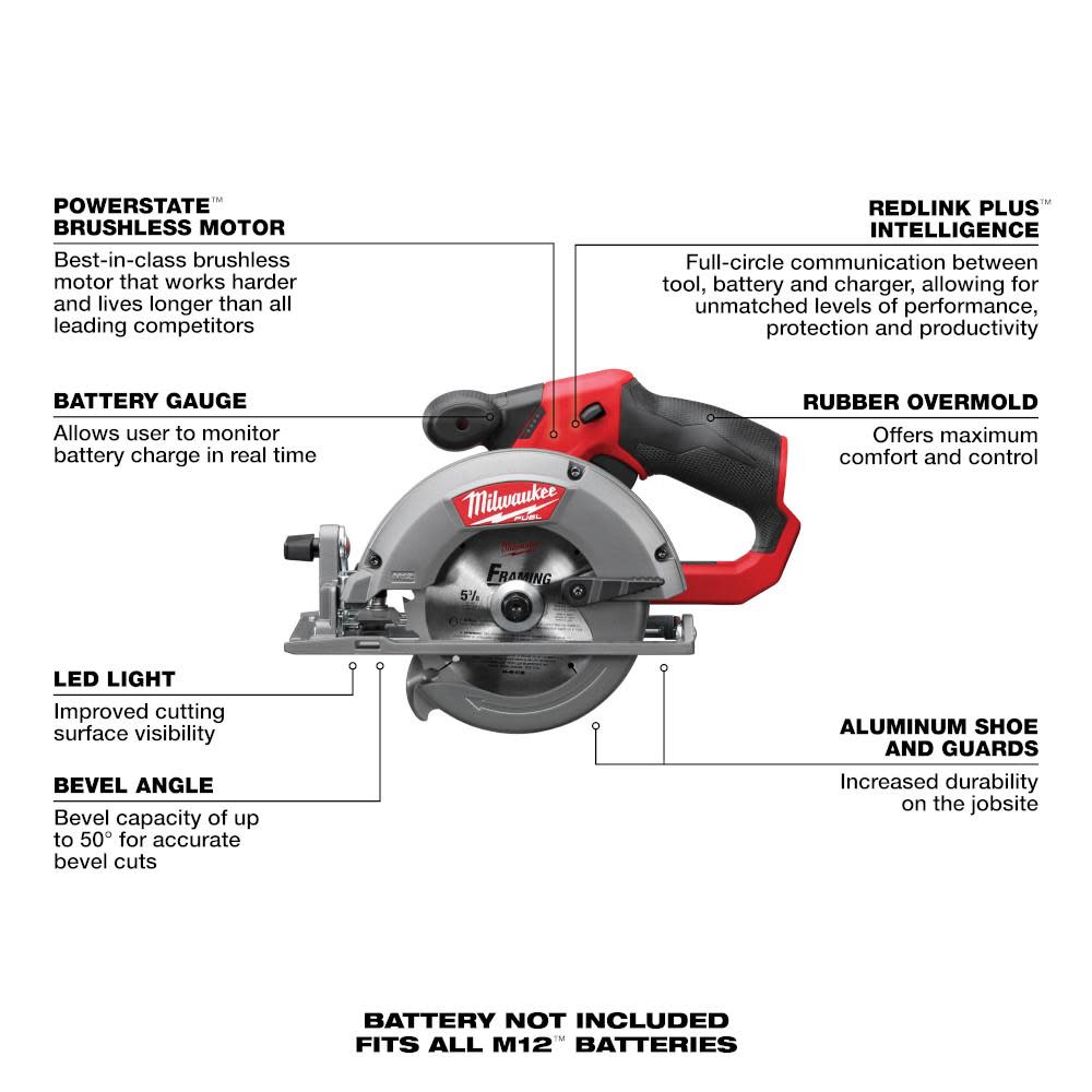 Milwaukee M12 FUEL 5- Circular Saw (Tool Only) - Ascmtools