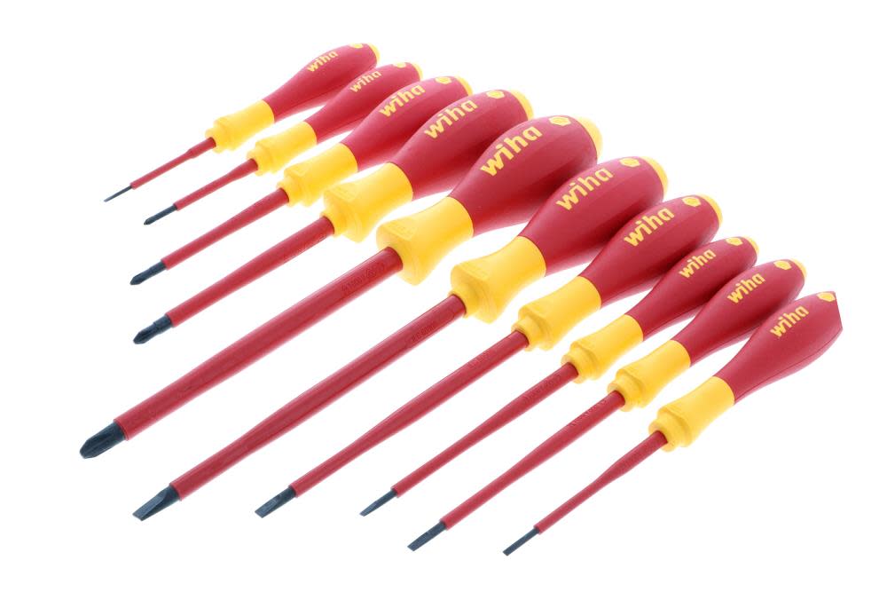 Wiha Insulated Cushion Grip Slotted Screwdriver Set 10 Piece - Ascmtools