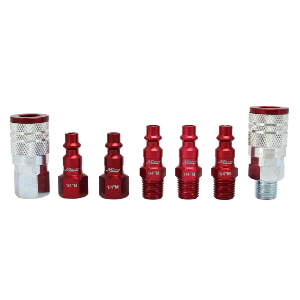 Milton ColorFit S-307MKIT Coupler & Plug Kit – (M-Style Red) – 1/4″ NPT (7-Piece) - Ascmtools