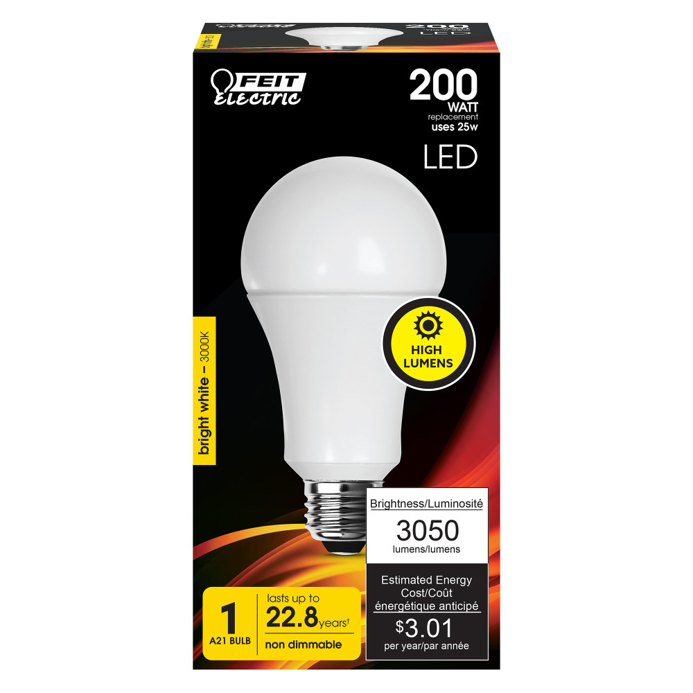 Feit Electric 200W A21 3000K High Output LED Bulb 1pk - Ascmtools