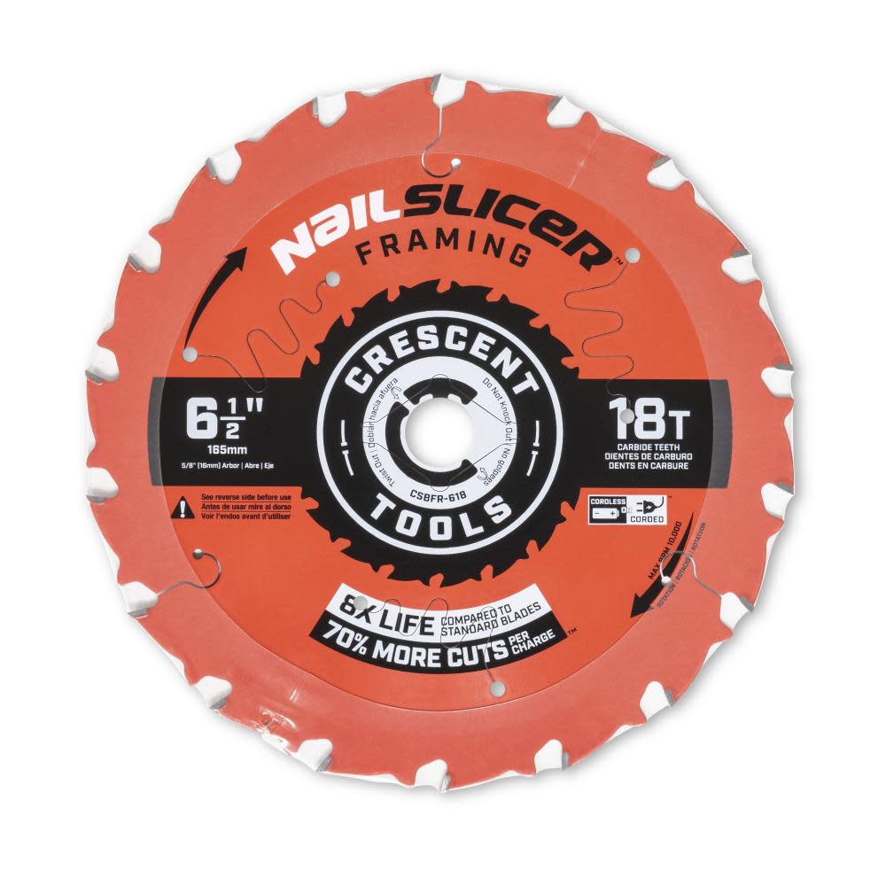Crescent Circular Saw Blade 6 1/2″ x 18 Tooth NailSlicer Framing - Ascmtools