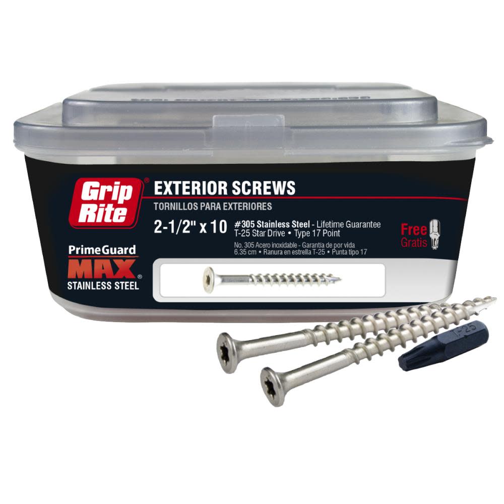Grip Rite PrimeGuard Max 1-Lb Box #10 x 2.5-in Countersinking-Head Stainless Steel Star-Drive Deck Screws - Ascmtools