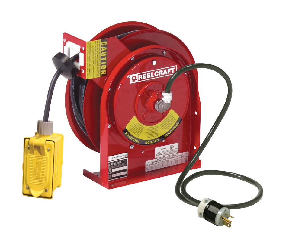 Reelcraft 45′ Duplex Outlet Box with GFCI Power Cord Reel Steel - Ascmtools