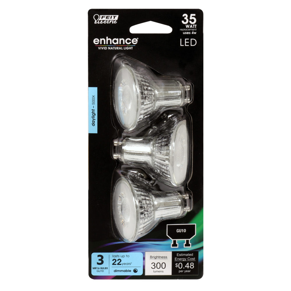 Feit Electric 35W MR16 GU10 5000K Dimmable LED Bulb 3pk - Ascmtools