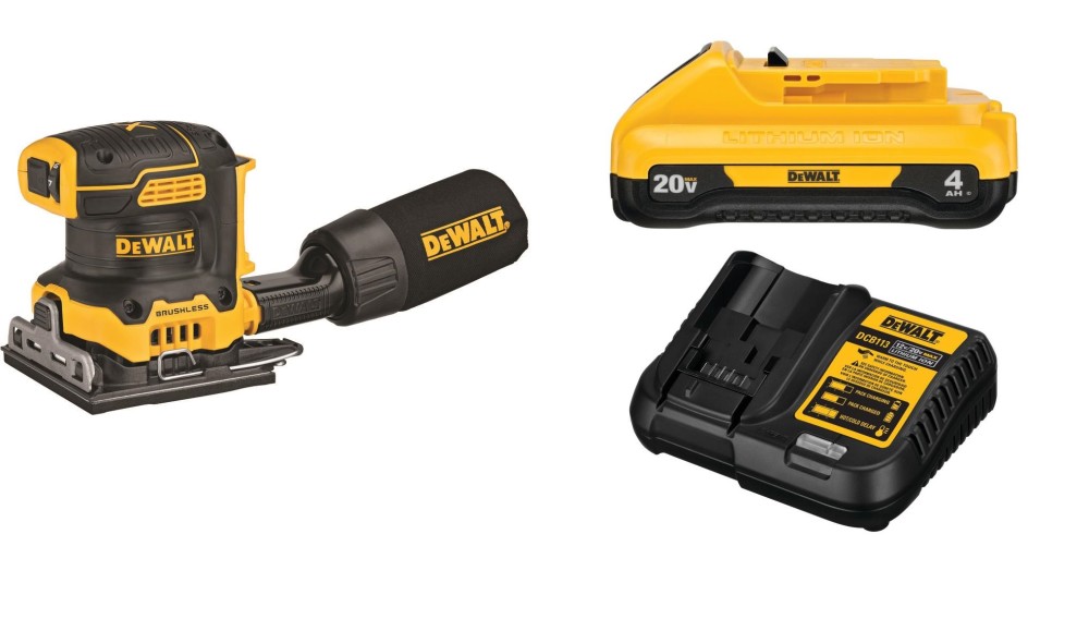 DEWALT 20V MAX XR Sander 1/4″ Sheet Variable Speed with Compact 4Ah Battery Starter Kit Bundle - Ascmtools