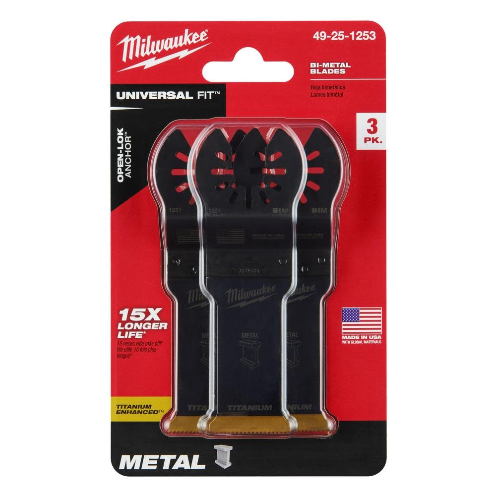 Milwaukee OPEN-LOK 1-1/8″ TITANIUM ENHANCED BI-METAL METAL BLADES 3PK - Ascmtools