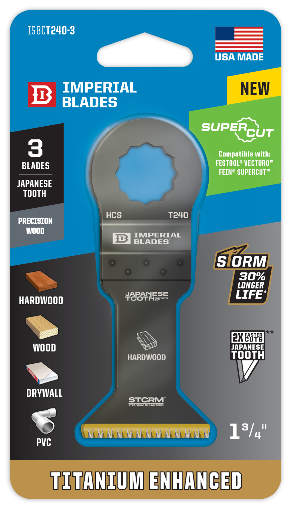 Imperial Blades SuperCut 1-3/4″ Japanese Tooth Storm Titanium Hardwood Blade 3PC - Ascmtools