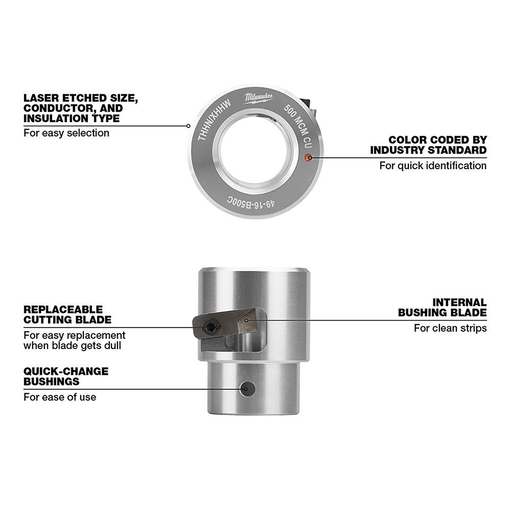 Milwaukee M18 Cable Stripper Kit with 17 Cu THHN / XHHW Bushings - Ascmtools