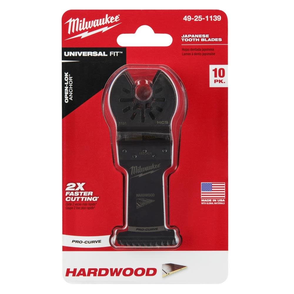Milwaukee OPEN-LOK 1-3/8″ HCS JAPANESE TOOTH PRO-CURVE HARDWOOD BLADE 10PK - Ascmtools