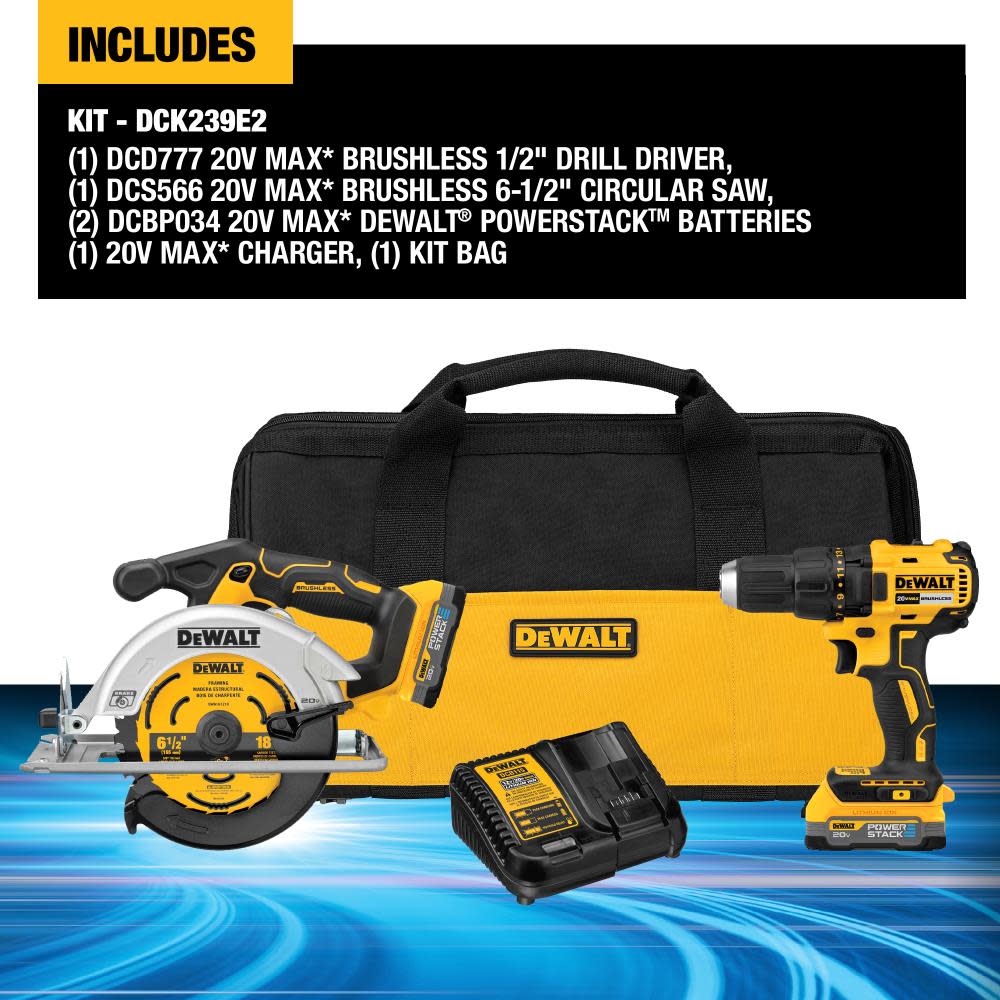 DEWALT 20V MAX Circular Saw & Drill Combo POWERSTACK Kit - Ascmtools