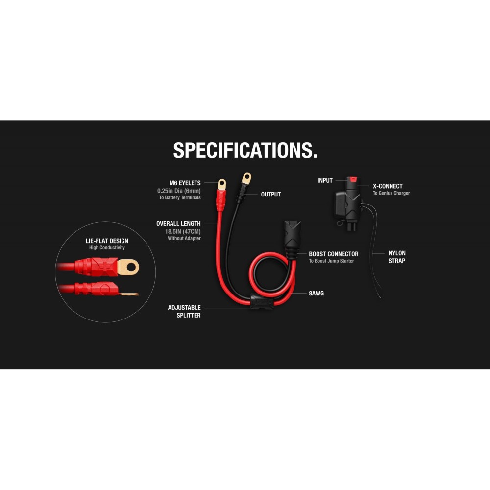 Noco Heavy Duty Boost Battery Eyelet Cable with X Connect Adapter - Ascmtools