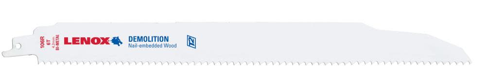 Lenox 12 In. x 1 In. x 0.062 In. 6 TPI T2 Bi-Metal Demolition Reciprocating Saw Blade 2 pk. - Ascmtools