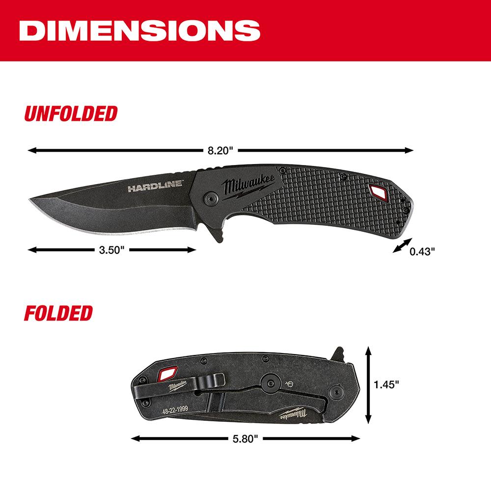 Milwaukee 3.5 in. HARDLINE Smooth Recurve Drop Point Blade Pocket Knife - Ascmtools