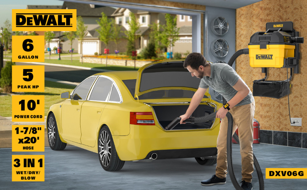 DEWALT 6 Gallon Wall Mounted Wet/Dry Vacuum with Wireless on/off Control - Ascmtools