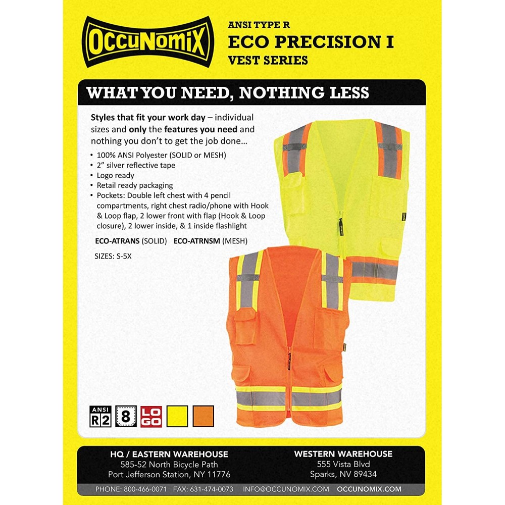Occunomix Surveyor Safety Vest Orange High Visibility Two-Tone Mesh 5X - Ascmtools