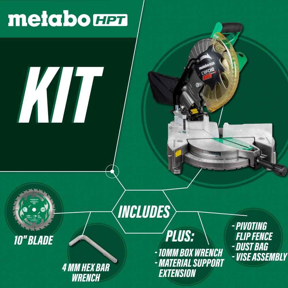 Metabo HPT Compound Miter Saw 10″ with Laser Marker C10FCH2SM - Ascmtools