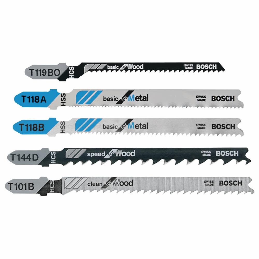 Bosch 5 pc. T-Shank Jig Saw Blade Set for Wood and Metal - Ascmtools