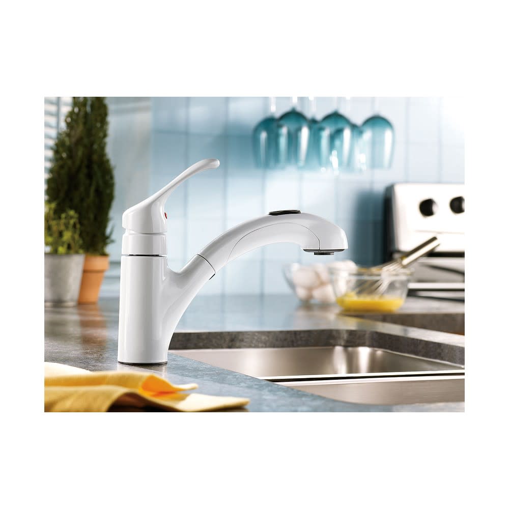 Moen Pullout Kitchen Faucet Renzo Glacier 1 Handle Low Arc - Ascmtools