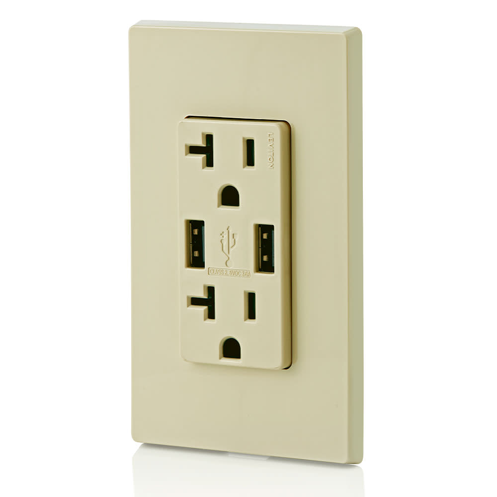 Leviton Decora 20A 125V Ivory NEMA 5-20R Outlet & USB Charger - Ascmtools