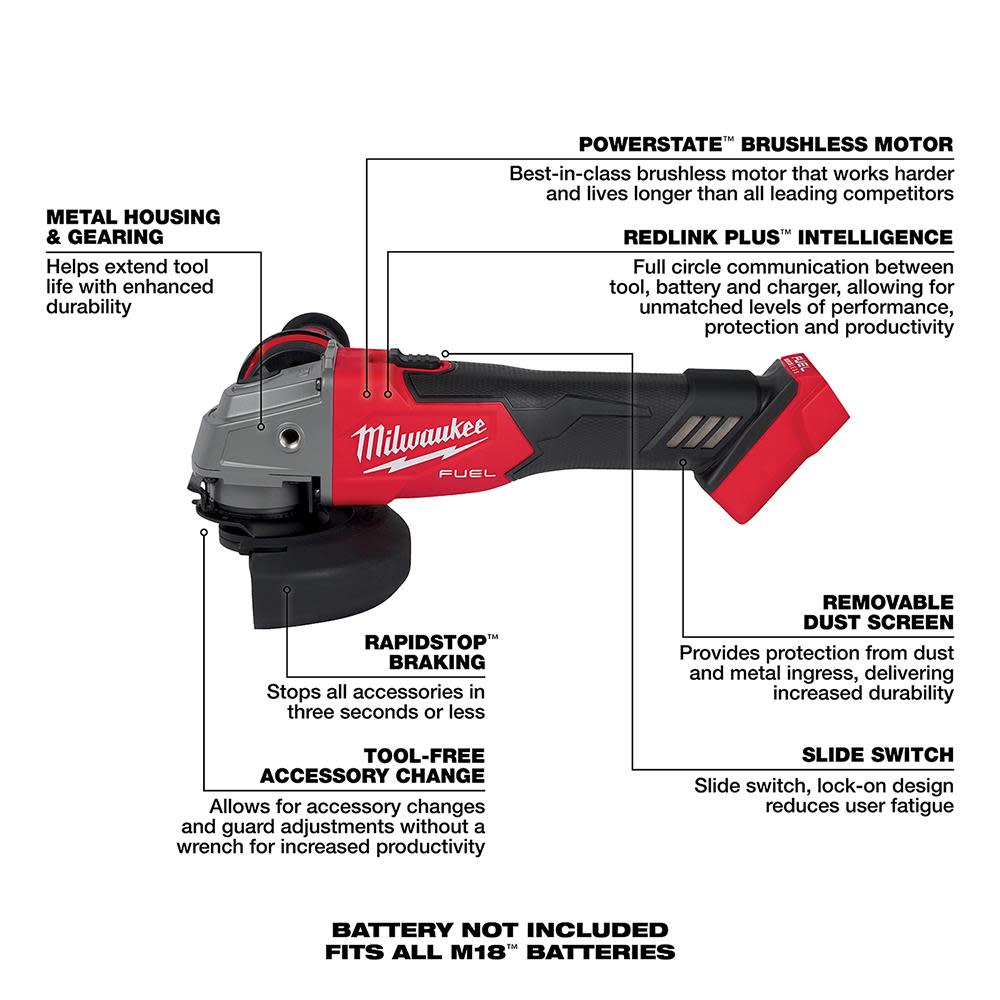 Milwaukee M18 FUEL 4-1/2″ / 5″ Grinder Slide Switch Lock-On Bare Tool - Ascmtools