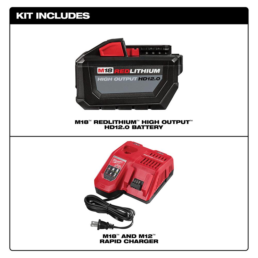 Milwaukee M18 REDLITHIUM HIGH OUTPUT HD 12.0Ah Battery and Charger Starter Kit - Ascmtools