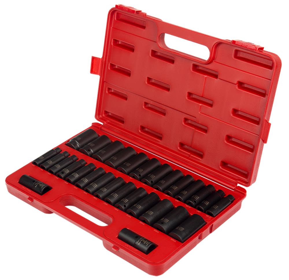 Sunex 29 pc. 1/2 In. Dr. SAE & Metric Double Deep Impact Socket Set - Ascmtools