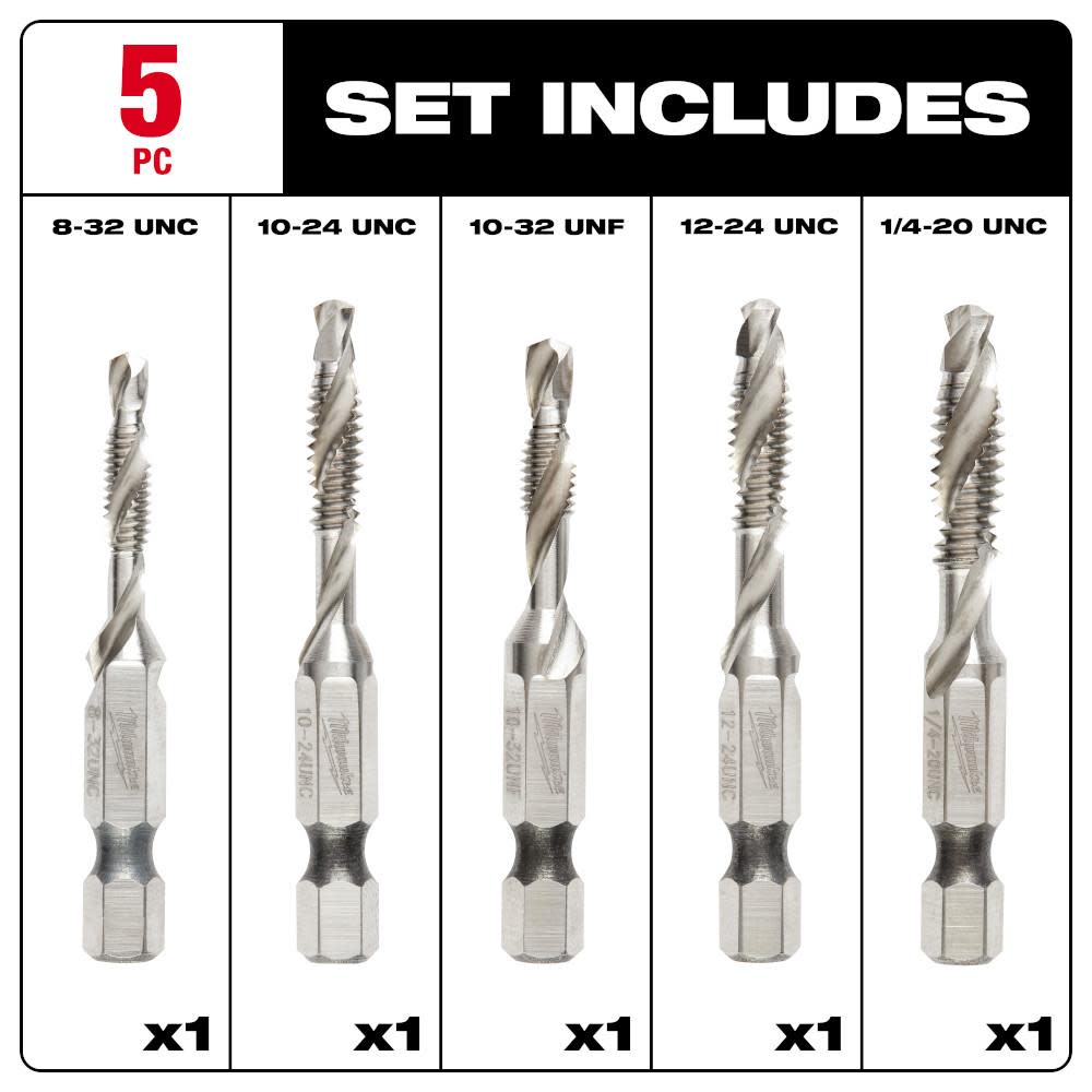 Milwaukee SHOCKWAVE 5 Pc. SAE Impact Drill Tap Set - Ascmtools